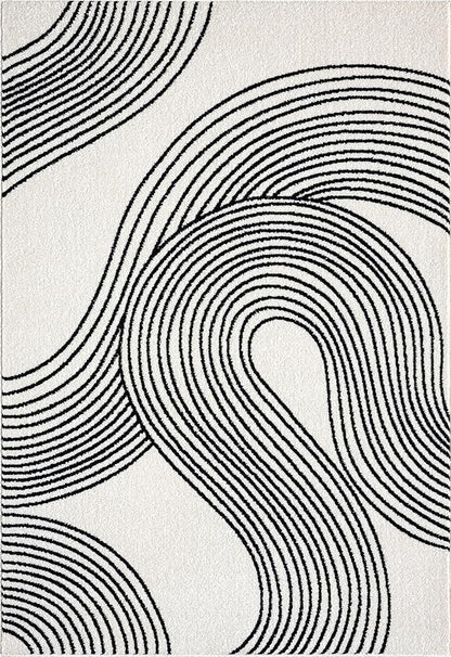 Abani Nuevo Beige Black Swirls Modern Area Rug 8' x 10' for Living Room, Bedroom - Abstract Design - Durable & Easy to Clean