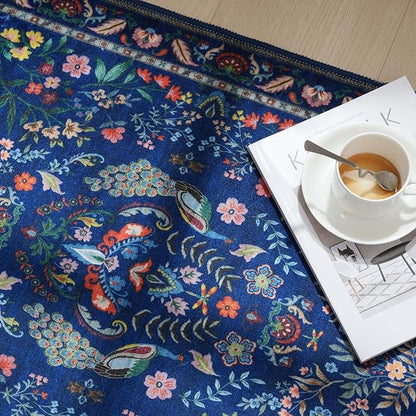 Rugcomf Round Rug 6ft Washable Circle Rug Floral Non Slip Low Pile Small Circular Rug for Bedroom, Bathroom, Entryway, Kids Room, Office(Blue)