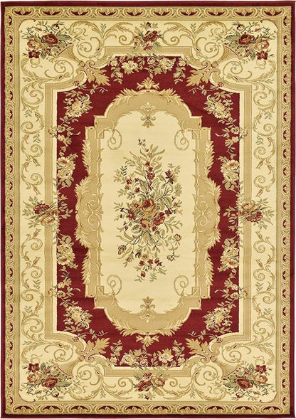 Unique Loom Versailles Collection Traditional Classic Floral Motif Area Rug (7' 0 x 10' 0 Rectangular, Burgundy/ Ivory)