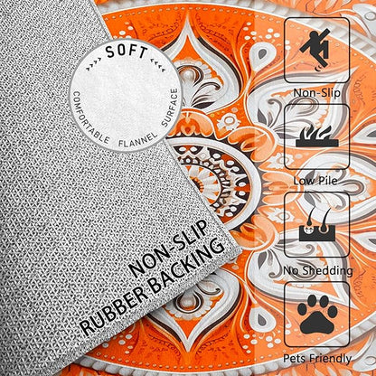 Mandala Rugs 5x7-6x9 ft, Orange Mandala Rug, Vintage Meditation Living Room Rug, Hippie Spiritual Washable Area Rugs for Bedroom, Boho Vintage Floral Home Decor & Gifts