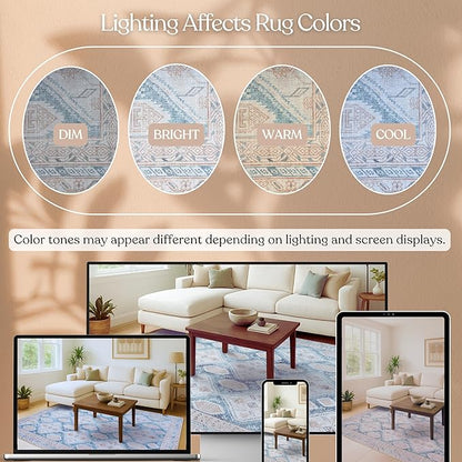 Washable Area Rug. Modern Farmhouse. Vintage. Turkish. Bohemian. Distressed. Oriental. Traditional. Rugs for Living Room. Dining. Bedroom. Office. Entryway. Foyer. (852CB, 2'5" x 13')