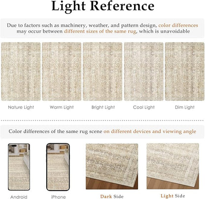 HUGEAR 8x10 Washable Area Rug Beige Vintage Neutral Living Room Rug Large Soft Non Slip Distressed Carpet Low Pile Pet Friendly for Bedroom Dining Room