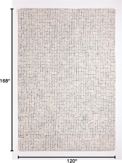 Hand-Tufted 100% Wool Pile Area Rug – Geometric Textured Grid Check Pattern – Thick and Durable Floor Carpet for Bedroom, Living Room, Kids Room, and Dining Area (Ivory, Denim, 10' x 14')