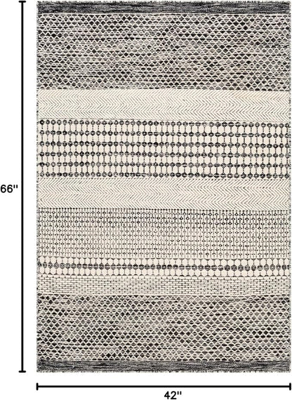 Mark&Day Wool Rugs, 4x6 Tervoort Global Black Area Rug, Blue Beige Carpet for Living Room, Bedroom or Kitchen (3'6" x 5'6")
