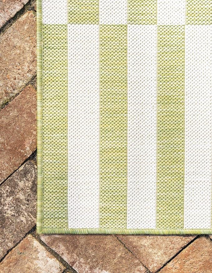 Unique Loom Outdoor Striped Collection Area Rug - Striped (7' 1" x 10' Rectangle, Green/Ivory)