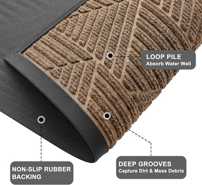 Kitinjoy Front Door Mat Outside Entrance, Sturdy Natural Dirt Trapper, Heavy Duty Rubber Doormat, Low Profile Non-Slip Backing, Easy Clean Mat for Indoor Outdoor, 47X23 Inch, Coffee