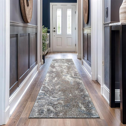 Rugshop Abstract Marble Shag Runner Rug Blue 2' 3" x 12' Great for Long Hallways, Open Entryways, or Galley Kitchens