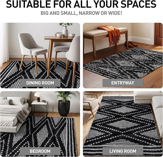 Rugshop Geometric Shag Area Rug Anthracite Dark Gray and White 7' 10" x 10' Perfect for Large Living Rooms, Dining Areas, Bedrooms