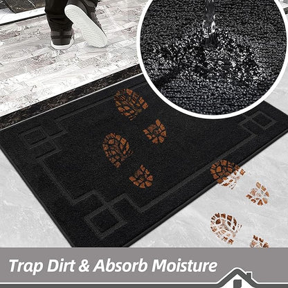 BEQHAUSE Door Mat 32" x 48", Non-Slip Door Mats Indoor Entryway Rugs Washable Low-Profile Absorbent and Stain Resist Floor Mats, Dog Door Mat for Front Back Door, Muddy Wet Shoes & Paws, Black