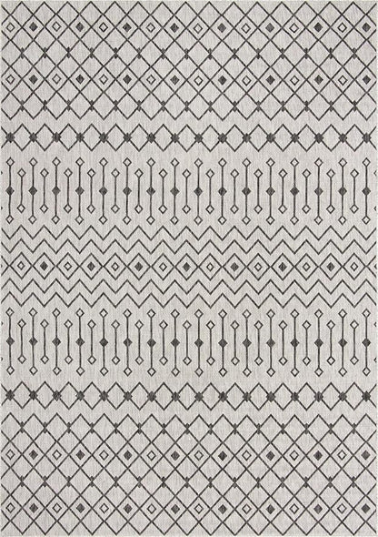 Unique Loom Outdoor Trellis Collection Area Rug - Tribal Trellis (10' x 14' 1" Rectangle, Gray/ Black)
