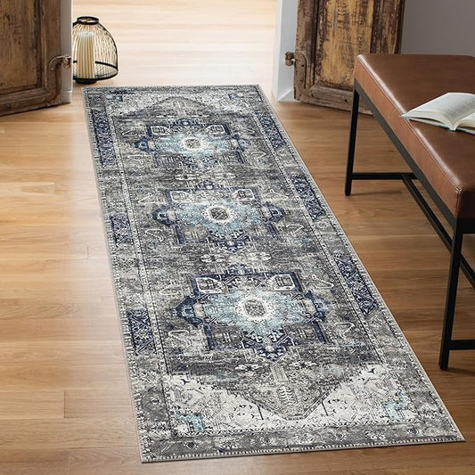 Keen Home Design 2x7 Rug - Machine Washable Runner Rug with Non-Slip Backing, Ideal for Hallway, Entryway, Kitchen, Laundry Room - Vintage, Easy Clean, Durable, Low Pile - (2'6" x 7')