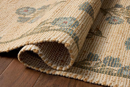 Loloi Chris Loves Julia Rue Collection RUE-04 Moss/Blue 2'-3" x 3'-9" Accent Rug Jute Neutral Floral Living Room Bedroom Rug