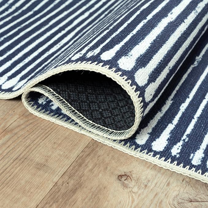 Bloom Rugs Washable Non-Slip 8' x 10' Rug - Blue Striped Area Rug for Living Room, Bedroom, Dining Room, and Kitchen - Exact Size: 8' x 10'