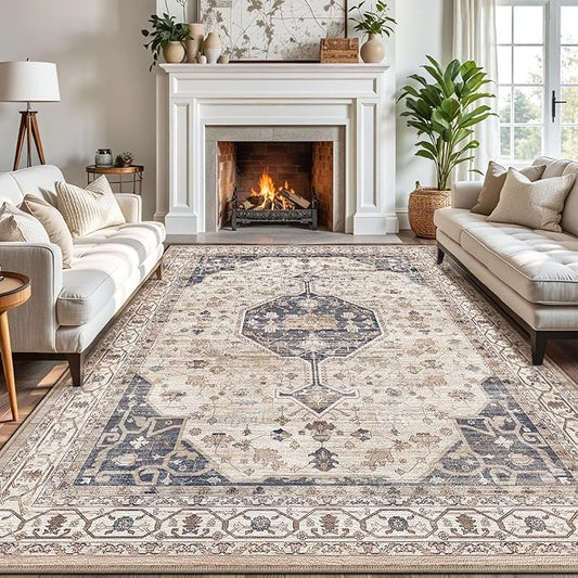 LUMI 8x12 Washable Area Rug for Living Room, Ultra Soft Traditional Rugs Non Slip with Rubber Backing, Low Profile, High Traffic, Stain Resistant Carpets, Ideal for Bedroom, Dining Room, Indoor