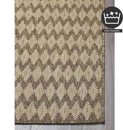 FH Home Flat Woven Outdoor Rug - Waterproof, Easy to Clean, Stain Resistant - Premium Polypropylene Yarn - Geometric - Patio, Deck, Porch, Balcony, Laundry Room - Giza - Sand - 3ft 11 in x 5ft 6in
