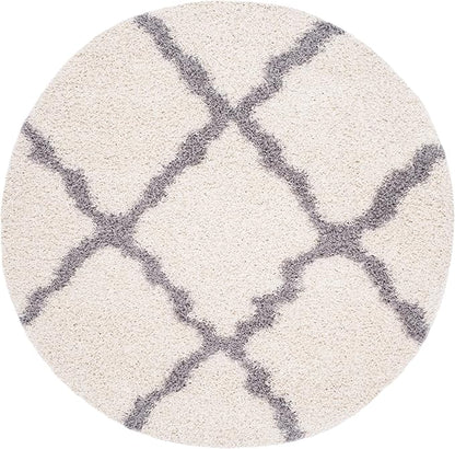SAFAVIEH Dallas Shag Collection Area Rug - 6' Round, Ivory & Grey, Trellis Design, Non-Shedding & Easy Care, 1.5-inch Thick Ideal for High Traffic Areas in Living Room, Bedroom (SGD257F)