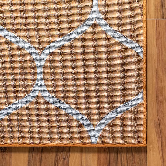 Rugs.com Lattice Frieze Collection Rug – 8' x 10' Orange Medium Rug Perfect for Living Rooms, Large Dining Rooms, Open Floorplans