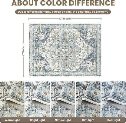 zesthome 10x12 Area Rugs-Washable Rug for Living Room, Non-Slip Backing Rugs, Stain Resistant 10x12 Rug for Bedroom, Ultra-Thin Low Pile Rugs, Vintage Large Home Decor