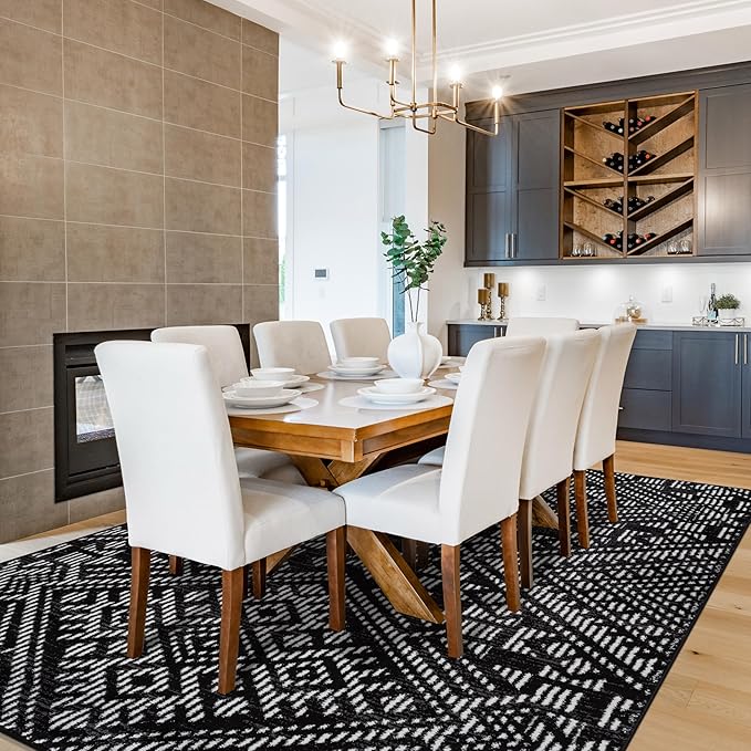 Rugshop Boho Black Tribal Area Rug– Modern Indoor Carpet for Living Room, Bedroom, or Entryway – Non-Shedding, Low Pile Geometric Design 7' 10" x 10'