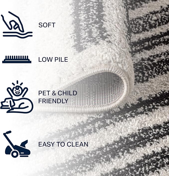 JONATHAN Y Khalil Modern Berber Stripe Cream/Black 3x3 Square Indoor Area Rug, Contemporary, Bohemian, Easy-Cleaning for Living Room, Bedroom, Kitchen, Pet Friendly, Non-Shedding (MOH207A-3SQ)