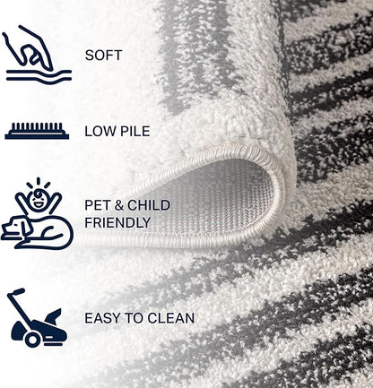 JONATHAN Y Khalil Modern Berber Stripe Cream/Black 7' Round Indoor Area Rug, Contemporary, Bohemian, Easy-Cleaning for Living Room, Bedroom, Kitchen, Pet Friendly, Non-Shedding (MOH207A-7R)