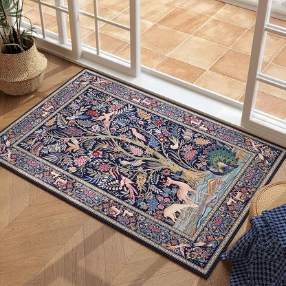Rugcomf Indoor Door Mat 2x3 Rug Vibrant Tree of Life-Patterned Vintage Machine Washable Small Area Rug Non-Slip Low Pile Throw Rugs for Entryway Kitchen Front Door Entrance Entry Kids Room, Blue