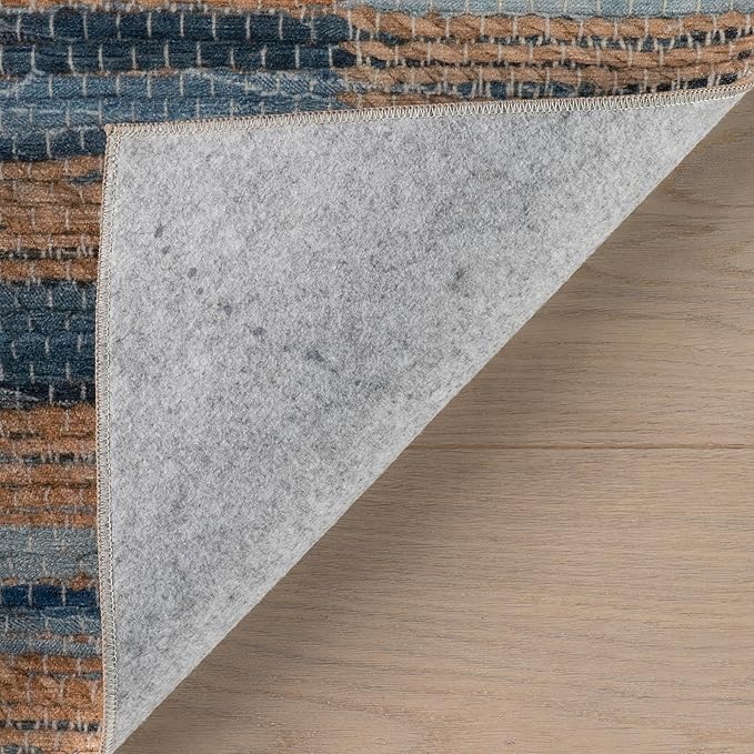 Dash & Albert Ravel Stripe Blue Machine Washable Rug, Runner-2.5 X 8 Feet, Tan/Blue Stripe Pattern