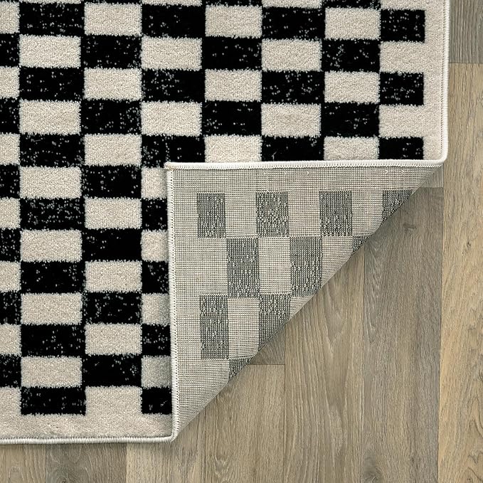 Rugshop Black and White Checkered Area Rug – High-Contrast Grid Pattern Carpet for Living Room, Bedroom, or Dorm – Trendy Contemporary Soft Floor Décor 2' x 3' Black