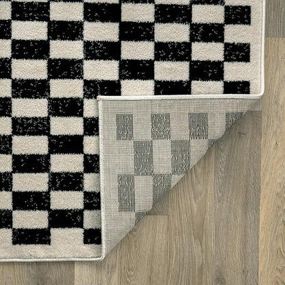 Rugshop Black and White Checkered Area Rug – High-Contrast Grid Pattern Carpet for Living Room, Bedroom, or Dorm – Trendy Contemporary Soft Floor Décor 4' x 6' Black