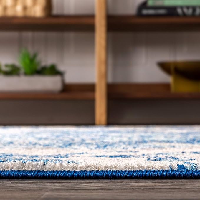 JONATHAN Y Boho Vintage Cream/Blue Runner Rug, 2x10, Bohemian Flair Medallion, Floral Easy-Cleaning High Traffic for Living Room, Bedroom, Kitchen, Pet-Friendly, Non Shedding (BMF106A-210)