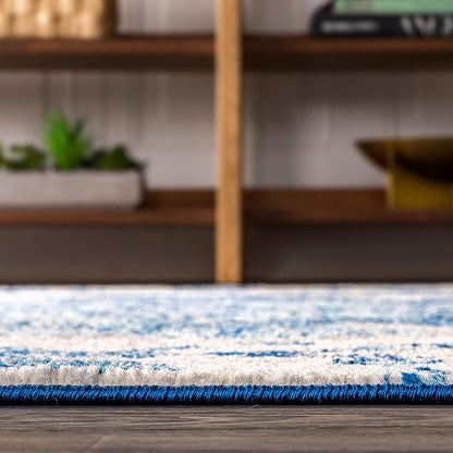 JONATHAN Y Boho Vintage Cream/Blue Indoor Area Rug, 5x8, Bohemian Flair Medallion, Floral Easy-Cleaning High Traffic for Living Room, Bedroom, Kitchen, Pet-Friendly, Non-Shedding (BMF106B-5)