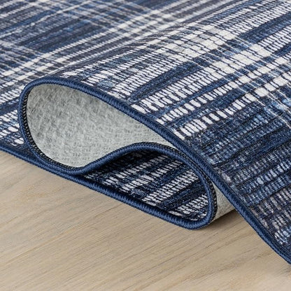 Dash & Albert Denim Plaid Blue Machine Washable Rug, 5 X 8 Feet, Blue/White Plaid Pattern