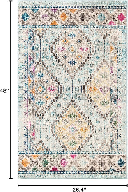 SAFAVIEH Madison Collection Accent Rug - 2'2" x 4', Blue & Yellow, Boho Diamond Distressed Design, Non-Shedding & Easy Care, Ideal for High Traffic Areas in Entryway, Living Room, Bedroom (MAD418K)