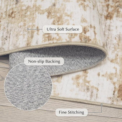 FMFUNCTEX Entryway Rug 2x3 Washable Brown Grey Modern Abstract Door Mat Non Slip Low Pile Indoor Carpet Soft Small Entrance Throw Rugs for Entrance Entry Bedroom Kitchen Bathroom Laundry, Grey Gold