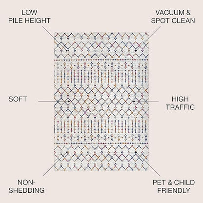 JONATHAN Y Boho Vintage Diamond Cream/Multi Indoor Area Rug 8X10 ft, Moroccan Hype for Living Room, Bedroom, Kitchen, Office, Easy-Cleaning, High Traffic, Pet-Friendly, Non-Shedding (MOH101H-8)