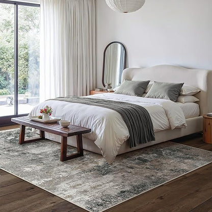 GENIMO Washable 6x9 Area Rugs for Living Room, Non Slip Modern Abstract Rug, Machine Washable Stain Resistant Low Pile Soft Carpet for Bedroom, Dining, Office, Black Grey
