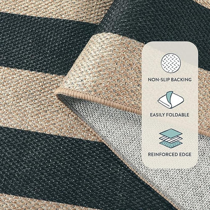 Lahome Striped Easy Jute Kitchen Runner, 2x8 Washable Runner Rug for Hallway Entryway, Farmhouse Non Slip Non Shedding Black Indoor Outdoor Carpet for Entry Porch