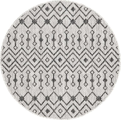 Unique Loom Outdoor Trellis Collection Area Rug - Tribal Trellis (3' 3" Round, Gray/ Black)