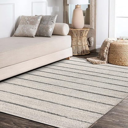 JONATHAN Y Williamsburg Minimalist Stripe Cream/Gray Indoor Area Rug, 5x8, Contemporary, Modern, Easy-Cleaning for Living Room, Bedroom, Kitchen, Pet Friendly, Non-Shedding (MOH201A-5)