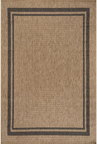 Beverly Rug Easy Jute Bordered Rug 10x14 Washable Large Indoor Outdoor Area Rugs for Living Dining Room Patio Office Stain Resistant Non Shedding Casual Indoor Outside Carpet 10 x 14 Natural