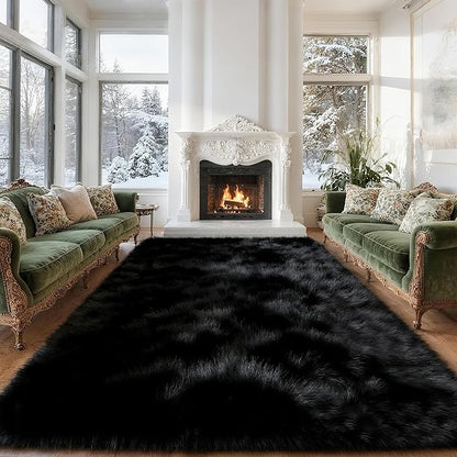 6x9 Shag Large Rugs for Living Room Bedroom, Fluffy Soft Durable Non-Shedding, Shaggy Bedside Rug for Dorm, Indoor Floor Carpet for Kids Girls and Boys, Dorms, Nursery Rooms, Home Decor, Black