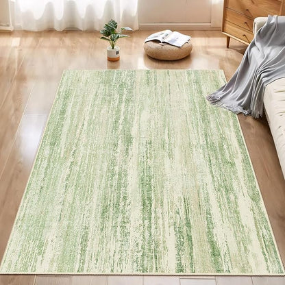 MUJOO 5x7 Washable Area Rug,Modern Abstract Rugs for Living Room Bedroom Dining Room,Large Non Slip Carpet Indoor,Low Pile Throw Rug Accent Neutral Green