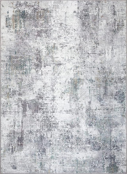 GLN Rugs Contemporary Collection - Machine Washable Area Rug, Contemporary Washable, Non Slip, Low Pile Chenille Rug, Living Room, Bedroom, Kitchen Rug (5' x 7' Grey/Green)