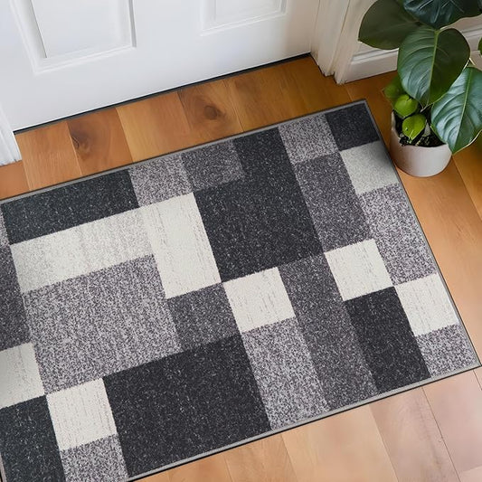 Rugshop Gray Modern Geometric Boxes Non-Slip Area Rug Non-Shedding for Entryway, Laundry Room and Small Spaces, 2'7" x 4'