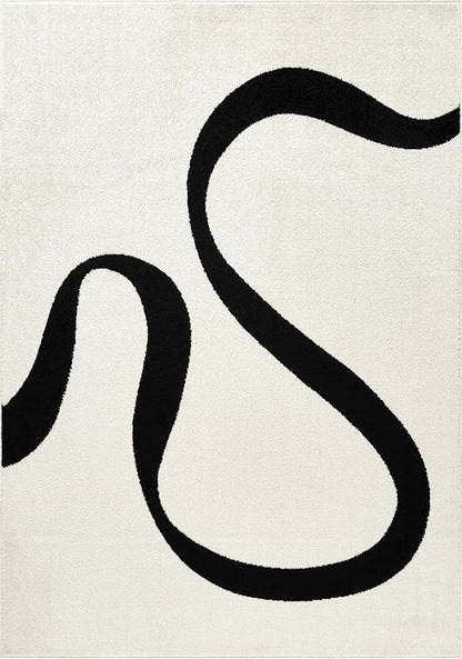 Abani Abstract Beige/Black Area Rug - 8'x10' - Modern Curved Line Design - Deco Collection - Easy to Clean - Durable for High Traffic Areas - Living Room, Dining Room - Medium Pile