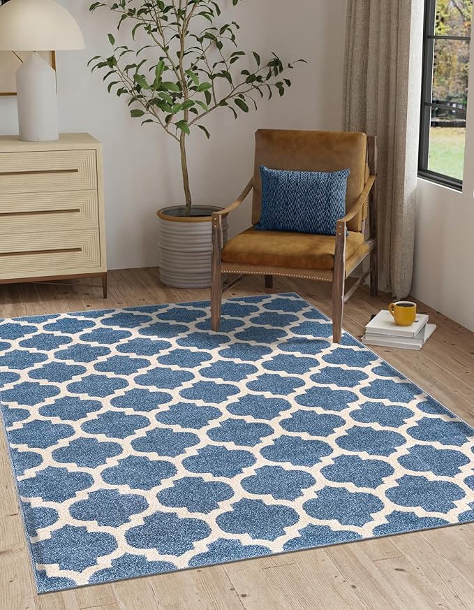 Rugs.com Lattice Collection Rug – 6x9 Light Blue Medium-Pile Rug Perfect for Bedrooms, Dining Rooms, Living Rooms