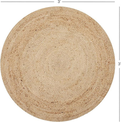REDEARTH · Round Area Rug - 3 Feet Braided Natural Jute with Non-Skid Backing - Handwoven Boho Rug for Bedroom, Kitchen, Living Room - Farmhouse Aesthetic Home Decor - Durable Handmade Rug, Set of 2
