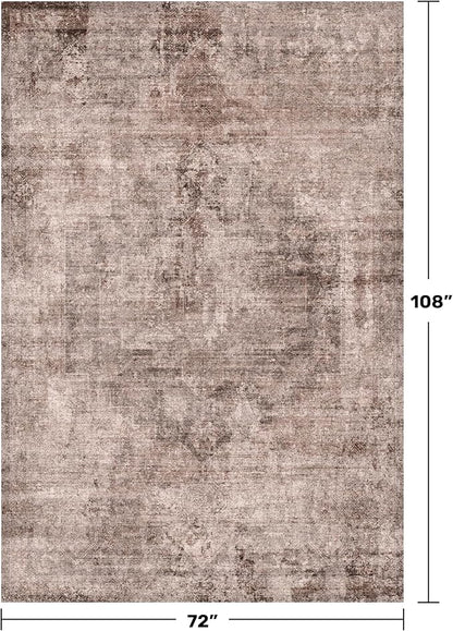 Vintage Brown Terracotta Rugs for Bedroom - 6x9 Distressed Print Pattern Large Area Rug for Living Room, Dining Room Under Table, Thin & Soft Washable Electic Décor