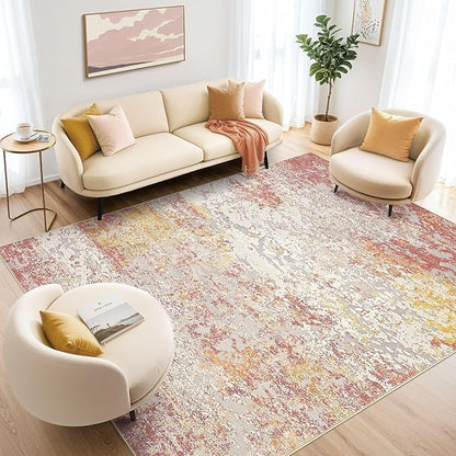 Area Rug Living Room Rugs - 8x10 Washable Large Soft Indoor Neutral Modern Abstract Low Pile Rug Carpet for Bedroom Dining Room Farmhouse Home Office - Colorful