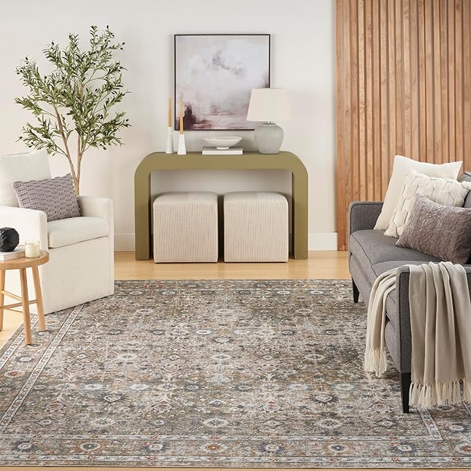 Nourison Home Astra Machine Washable Gold Grey 6'7" x 9' Area Rug - Easy Clean, Non Shedding, Bed Room, Living Room, Dining Room, Kitchen (7' x 9')